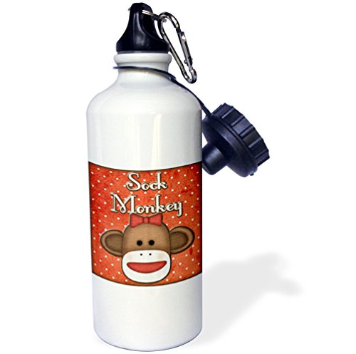 0888414896736 - 3DROSE WB_102830_1 CUTE SOCK MONKEY GIRL WITH TEXT SPORTS WATER BOTTLE, 21 OZ, WHITE