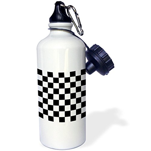 0888414901300 - 3DROSE WB_154527_1 CHECK BLACK AND WHITE PATTERN-CHECKERED CHECKED SQUARES CHESS CHECKERBOARD OR RACING CAR RACE FLAG SPORTS WATER BOTTLE, 21 OZ, WHITE