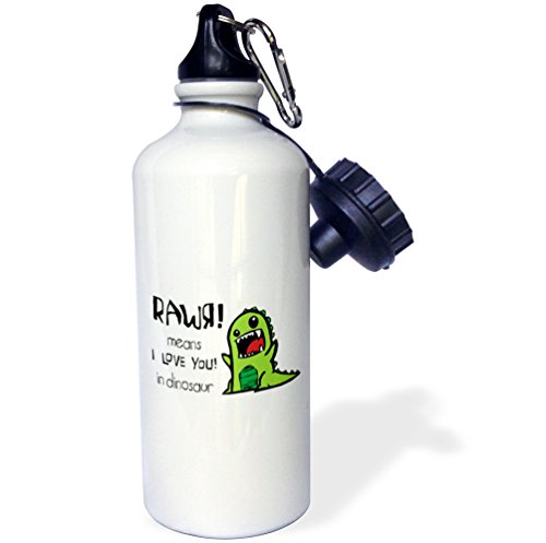 0888414901713 - 3DROSE WB_157446_1 RAWR MEANS I LOVE YOU IN DINOSAUR SPORTS WATER BOTTLE, 21 OZ, WHITE