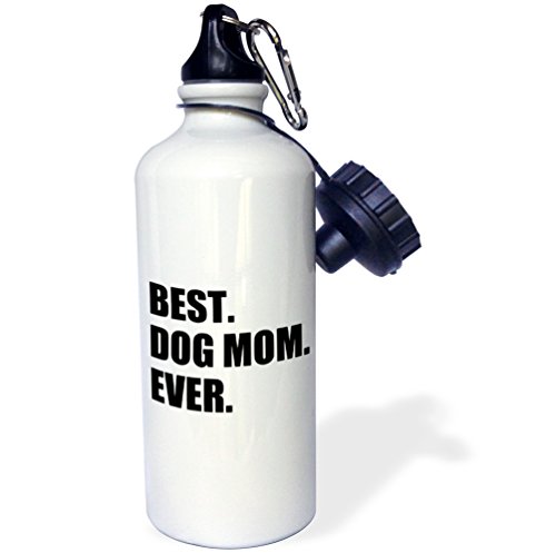 0888414907654 - 3DROSE WB_184993_1 BEST DOG MOM EVER-FUN PET OWNER GIFTS FOR HER-ANIMAL LOVER TEXT SPORTS WATER BOTTLE, 21 OZ, WHITE