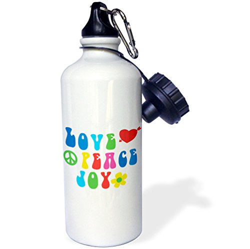 0888414911224 - 3DROSE WB_210968_1 SIXTIES LOVE, PEACE, JOY WITH A HEART AND A PEACE SIGN SPORTS WATER BOTTLE, 21 OZ, WHITE