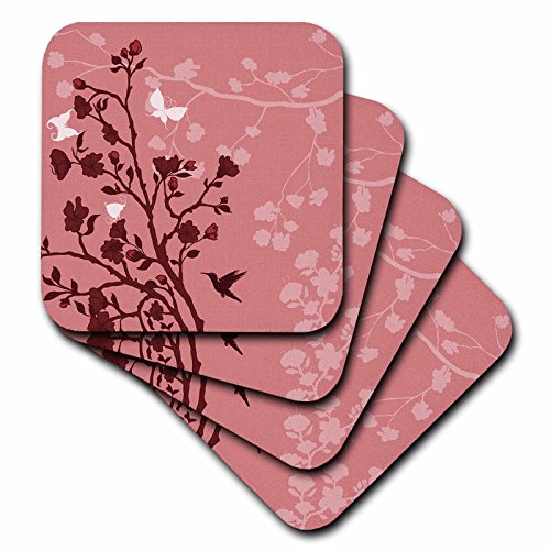 0888414933226 - 3DROSE RED ON RED CHERRY BLOSSOMS WITH A HUMMINGBIRD AND BUTTERFLIES, SOFT COAST