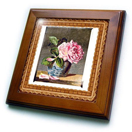 0888414949432 - 3DROSE FT_179501_1 IMAGE OF VICTORIAN CABBAGE ROSE PAINTING FRAMED TILE, 8 BY 8