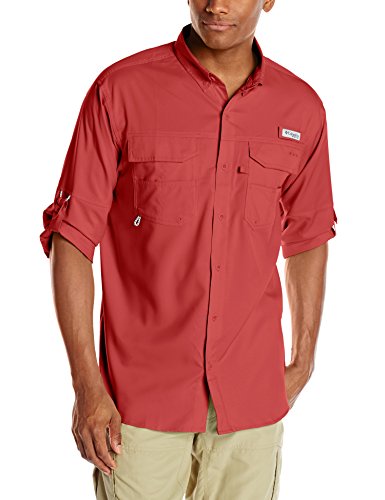 0888458864746 - COLUMBIA BLOOD AND GUTS III LONG SLEEVE WOVEN SHIRT, SUNSET RED, SMALL