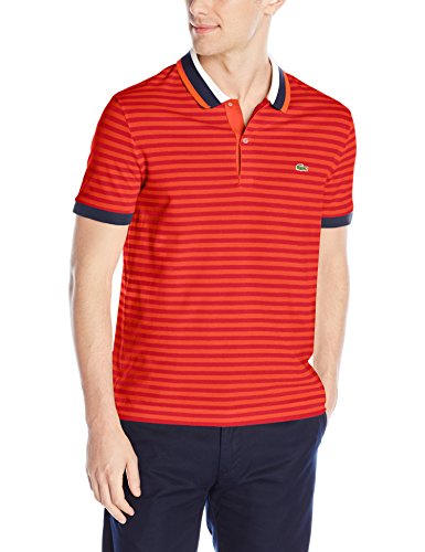 0888464819952 - LACOSTE MEN'S SHORT SLEEVE STRIPED MINI PIQUE REGULAR FIT POLO SHIRT, ETNA RED/RED, 6