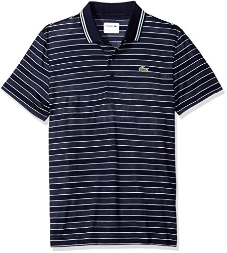 0888464882628 - LACOSTE MEN'S GOLF SHORT SLEEVE YARN DYED STRIPED POLO SHIRT, NAVY BLUE/DREAM BLUE/WHITE, SIZE 4