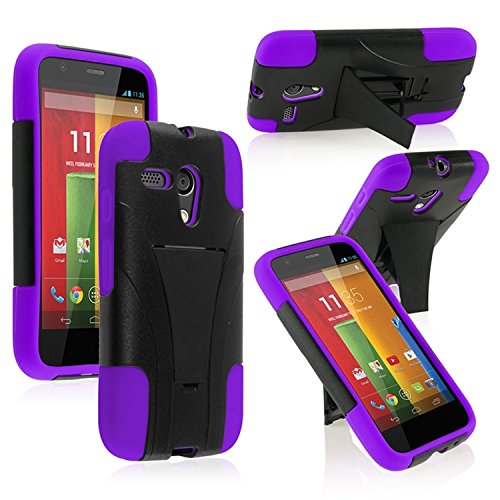 0888488111810 - MOTOROLA MOTO G XT1032 FALCON HYBRID CASE WITH Y SHAPE STAND PROTECTOR COVER - BLACK AND PURPLE