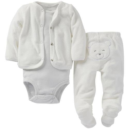 0888510000211 - CARTER'S BABY GIRLS' 3 PIECE TERRY FOOTED SET (BABY) - IVORY - 9 MONTHS