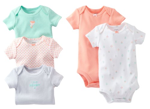 0888510004219 - CARTER'S BABY GIRLS' 5 PACK BODYSUITS (BABY) - CORAL - 9 MONTHS