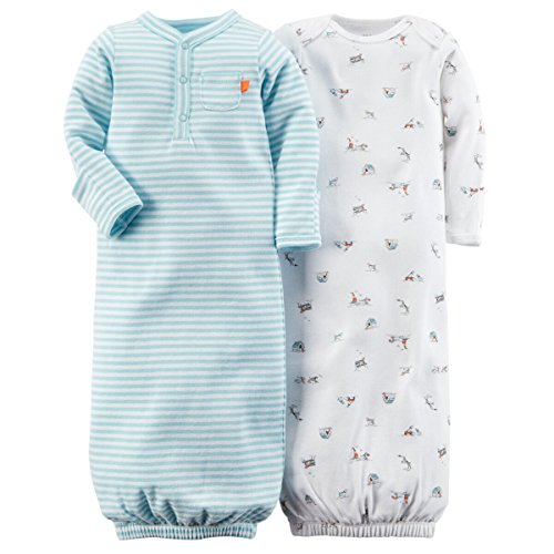 0888510753087 - CARTER'S BABY BOY'S 2 PACK PRINT GOWNS - LIGHT BLUE - ONE SIZE