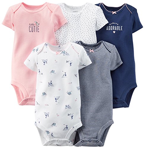 0888510753872 - CARTER'S BABY GIRLS' 5 PACK BODYSUITS (BABY) - NAVY/PINK - 6M