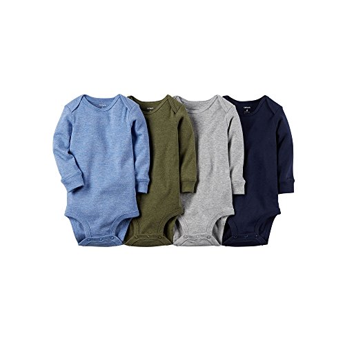 0888510754190 - CARTERS BABY BOYS 4-PACK LONG-SLEEVE BODYSUITS (SOLIDS) (12 MONTHS)