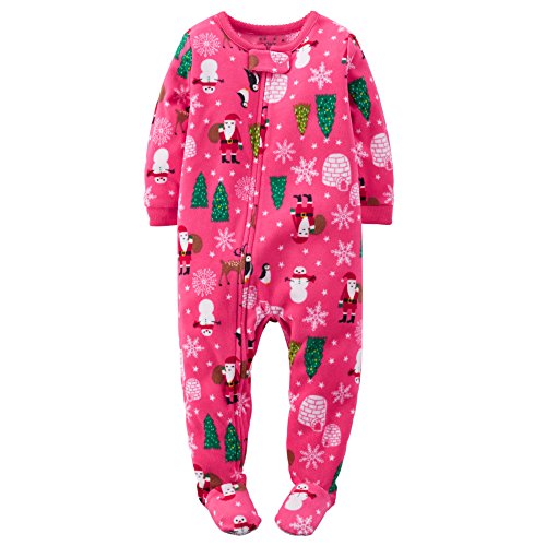0888510800491 - CARTER'S BABY GIRLS' HOLIDAY MICROFLEECE 1 PIECE FOOTED SLEEPER PAJAMAS (24 MONTHS, PINK HOLIDAY)