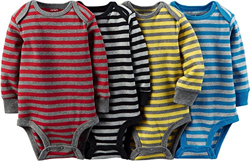 0888510950059 - CARTER'S BABY BOYS' ALL STRIPE 4-PACK L/S BODYSUITS - RED/MULTI, 3 MONTHS