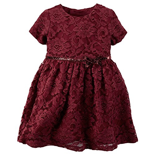 0888510955511 - CARTERS BABY GIRLS SPECIAL OCCASION BURGANDY RED LACE WITH SPARKLE BOW (NB)