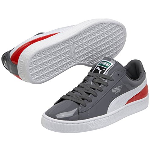 0888536005276 - PUMA MENS BASKET MATTE & SHINE SHOES SIZE 9 STEEL GRAY/WHITE/HIGH RISK RED
