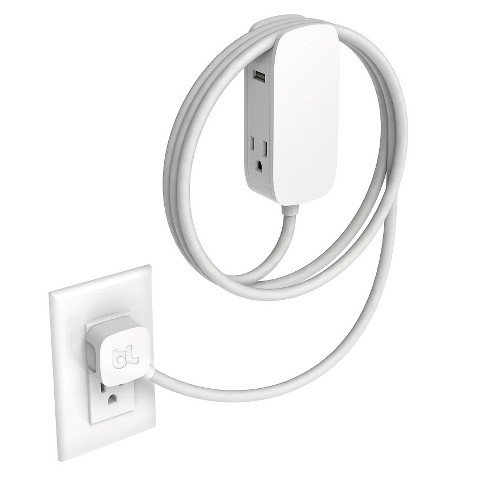 8886466091194 - BLUELOUNGE PORTIKO WHITE - 6-FOOT EXTENSION CORD WITH TWO 100V OUTLETS AND TWO USB PORTS