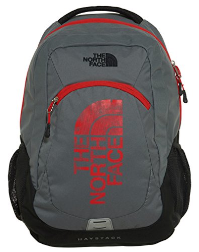 0888655335452 - THE NORTH FACE KIDS HAYSTACK BACKPACK ZINC GREY FIERY RED SELECT SIZE