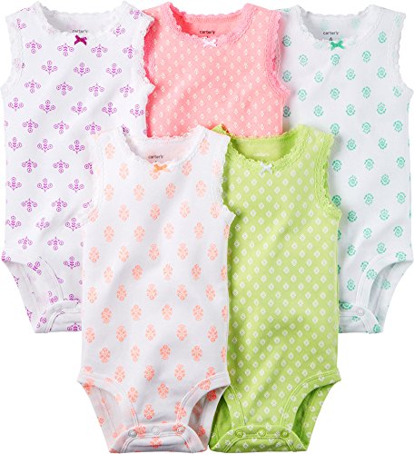 0888767133700 - BABY GIRL (NB-24M) CARTER'S 5PC. PRINTED BODYSUITS 12 MONTHS, WHITE MULTI