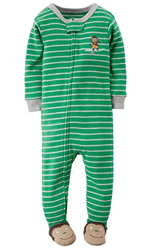 0888767153234 - CARTER'S BABY BOYS' SNUG FIT COTTON STRIPED FOOTIE (12 MONTHS, GREEN MONKEY)