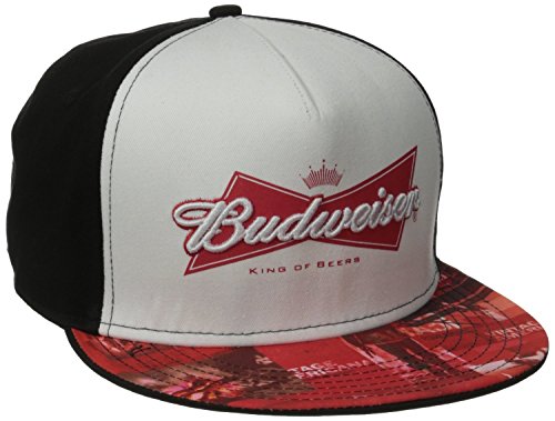 0888783011044 - BUDWEISER MEN'S FLAT SNAP BACK WITH SUBLIMATED BRIM, BLACK, ONE SIZE