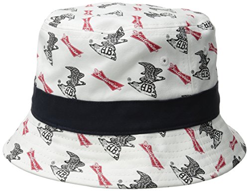 0888783094641 - BUDWEISER MEN'S ALL OVER PRINT TWILL BUCKET CAP, WHITE, ONE SIZE