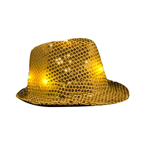 0888817179252 - BLINKEE HOLIDAY SEASONAL DECORATIVE LED FLASHING FEDORA HAT WITH GOLD SEQUINS