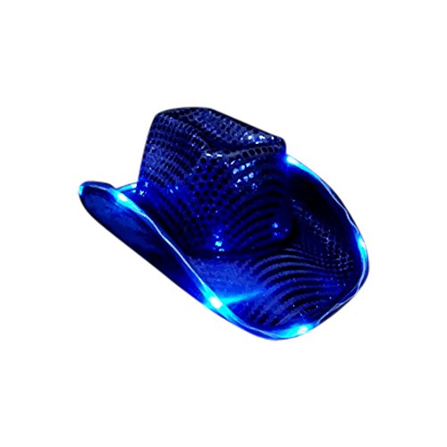 0888817179306 - BLINKEE HOLIDAY SEASONAL DECORATIVE LED FLASHING COWBOY HAT WITH BLUE SEQUINS