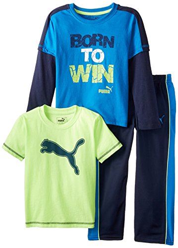 0888822140957 - PUMA LITTLE BOYS' 3 PIECE TWOFER TEE AND PANT CAT AND COLORBLOCKED PANT, SKY BLUE, 5