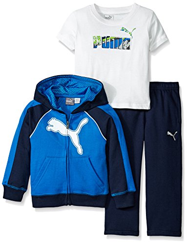 0888822155500 - PUMA LITTLE BOYS' REFLECTIVE CAT FULL ZIP HOODIE WITH PANT AND NO.1 LOGO TEE, SKY BLUE, 4T