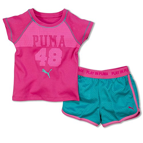 8888223000968 - PUMA GIRLS CASUAL SHORT OUTFIT ATHLETIC SHORTS AND DRY FIT T-SHIRT SET HOT PINK 4
