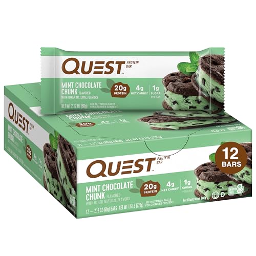 0888849001378 - QUEST NUTRITION PROTEIN BAR, MINT CHOCOLATE CHUNK, 20G PROTEIN, 2.1OZ BAR, 12 COUNT