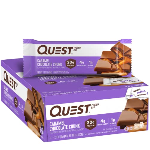 0888849003839 - QUEST NUTRITION CARAMEL CHOCOLATE CHUNK PROTEIN BARS, HIGH PROTEIN, LOW CARB, GLUTEN FREE, KETO FRIENDLY, 12 COUNT