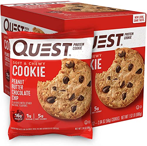 0888849008056 - QUEST NUTRITION PEANUT BUTTER CHOCOLATE CHIP PROTEIN COOKIE, HIGH PROTEIN, LOW CARB, GLUTEN FREE, 12 COUNT PER BOX