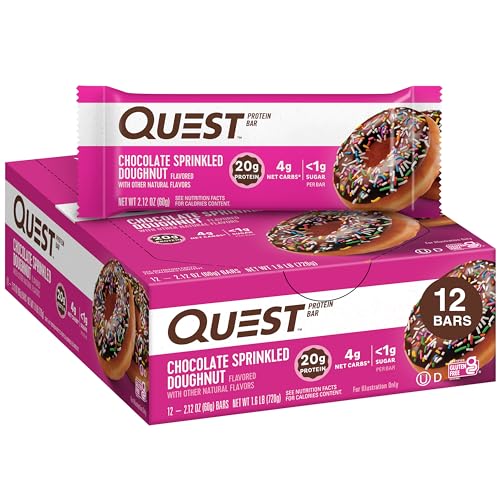0888849008667 - QUEST NUTRITION CHOCOLATE SPRINKLED DOUGHNUT PROTEIN BARS, HIGH PROTEIN, LOW CARB, GLUTEN FREE, KETO FRIENDLY, 12 COUNT