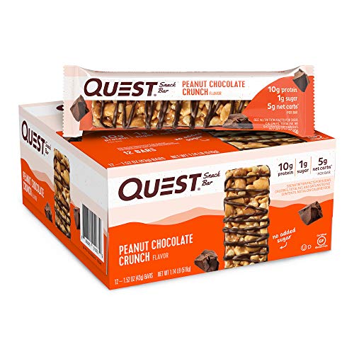 0888849010639 - QUEST NUTRITION PEANUT CHOCOLATE CRUNCH SNACK BAR, HIGH PROTEIN, LOW CARB, GLUTEN FREE, KETO FRIENDLY, 1.52 OUNCE (PACK OF 12)
