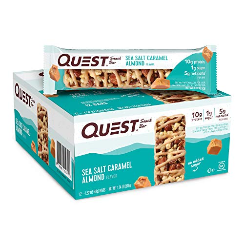 0888849010721 - QUEST NUTRITION SEA SALT CARAMEL ALMOND SNACK BAR, HIGH PROTEIN, LOW CARB, GLUTEN FREE, KETO FRIENDLY, 12-COUNT