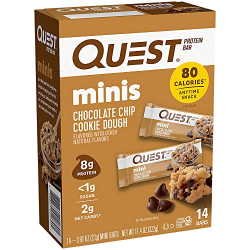 0888849012701 - QUEST NUTRITION MINI CHOCOLATE CHIP COOKIE DOUGH PROTEIN BARS, HIGH PROTEIN, LOW CARB, KETO FRIENDLY, 14 COUNT