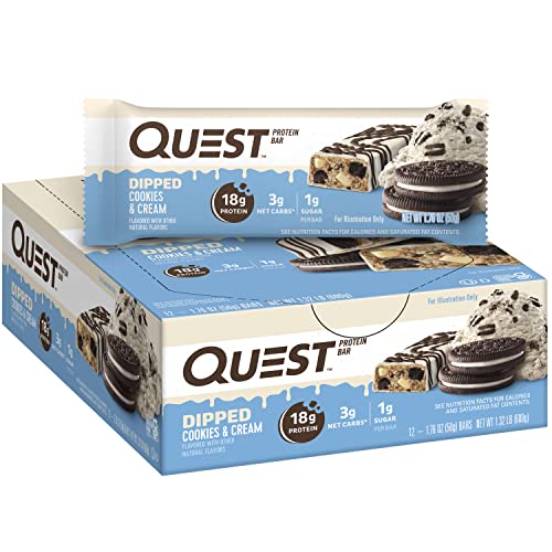 0888849013401 - QUEST NUTRITION DIPPED CHOCOLATE COOKIES & CREAM PROTEIN BARS, HIGH PROTEIN, LOW CARB, GLUTEN FREE, KETO FRIENDLY, 12 COUNT