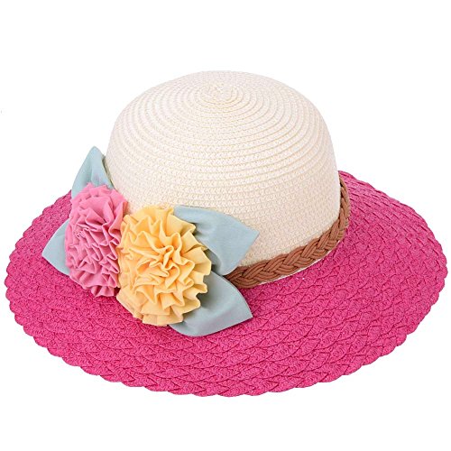 VBIGER WOMEN MIXED-COLOR STRAW HAT,SUNPROOF HAT,BEACH HAT(ROSY