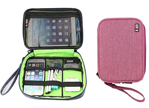 0889013524921 - BUBM NYLON WATERPROOF PORTABLE ELECTRONICS AND ELECTRONIC ACCESSORIES TRAVEL CASE TRAVEL ORGANIZER DRIVE CASE COSMETIC PURSE PORTABLE DRIVE CASE SMALL BAG CASE FOR ELECTRONICS (ROSE RED)