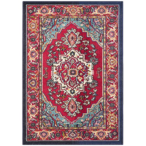 0889048030565 - SAFAVIEH MONACO COLLECTION MNC207C MODERN ORIENTAL MEDALLION RED AND TURQUOISE AREA RUG (3' X 5')