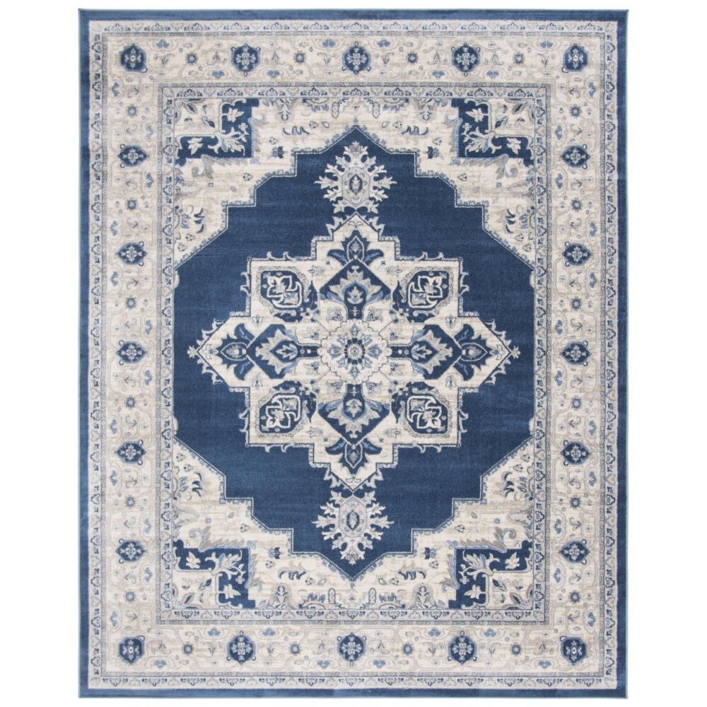 0088904868216 - SAFAVIEH BNT865N-1115 POWER LOOMED 11 X 15 FT. BRENTWOOD TRADITIONAL RUG, NAVY & CREAM - RECT