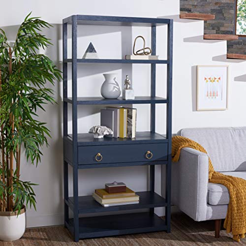 0889048940291 - SAFAVIEH HOME COLLECTION JOHNI NAVY AND GOLD 5-SHELF STORAGE ETAGERE