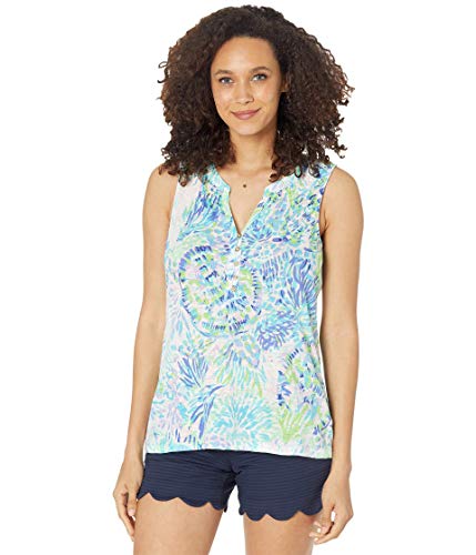0889069603779 - LILLY PULITZER WOMENS BRA-FRIENDLY, SLEEVELESS TOP WITH SMOCKED NECKLINE, MULTI SHELL OF A PARTY, M