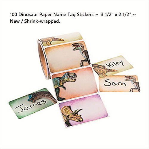 0889070230292 - DINOSAUR NAME TAG STICKERS ~ 3 1/2 X 2 1/2 ~ 100 STICKERS ~ NEW / SHRINK-WRAPPED