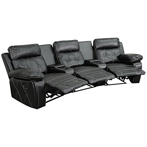 0889142010975 - FLASH FURNITURE 3 SEAT REAL COMFORT SERIES RECLINING LEATHER THEATER SEATING UNI