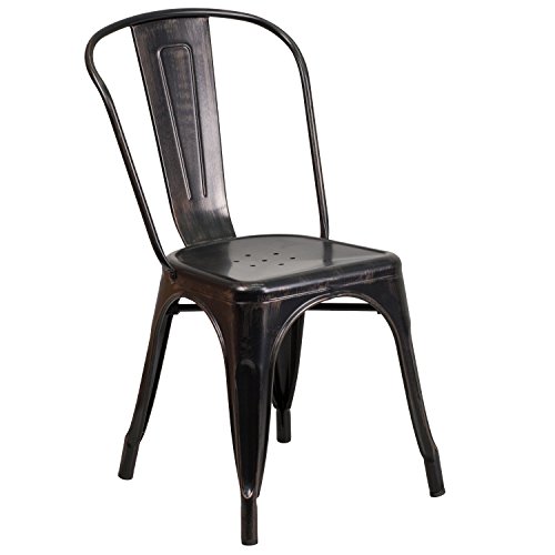 0889142014058 - FLASH FURNITURE COLLINS DINING CHAIR BLACK / ANTIQUE GOLD