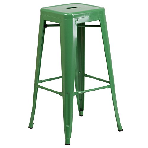 0889142014157 - FLASH FURNITURE BACKLESS METAL INDOOR/OUTDOOR BARSTOOL WITH SQUARE SEAT, 30, GREEN