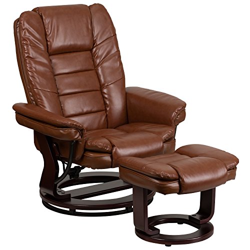 0889142014768 - FLASH FURNITURE CONTEMPORARY BROWN VINTAGE LEATHER RECLINER AND OTTOMAN WITH SWI